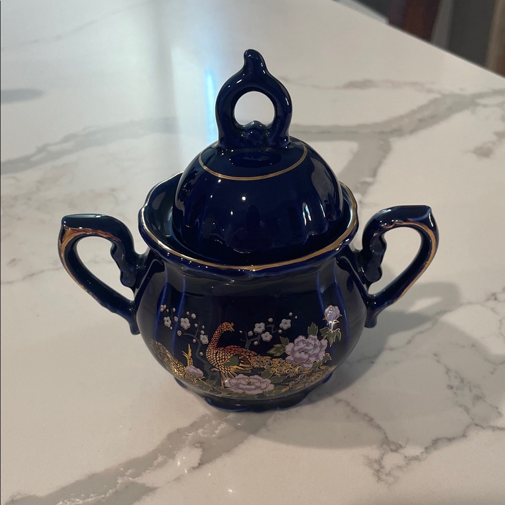 Vintage Yamato Japanese Cobalt Blue Porcelain Tea Set for 6 - Picture 2 of 16